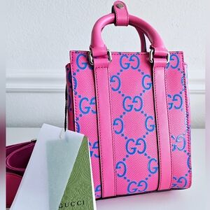 New With Tags Gucci Pink GG Embossed Two-way Leather Bag